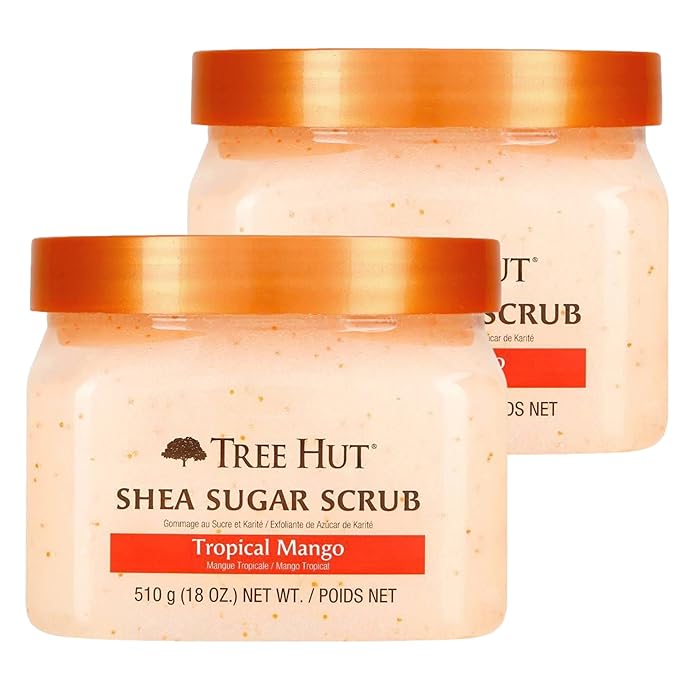 Tree Hut Shea Sugar Scrub Tropical Mango 18 Ounce Exfoliating Body Scrub Ideal for Nourishing Essential Body Care for Women and Men (Pack of 2)