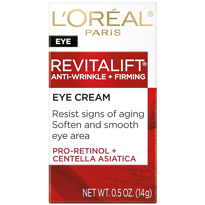 L'Oreal Paris Skincare Revitalift Anti-Wrinkle and Firming Eye Cream with Pro Retinol, Treatment to Reduce Dark Circles, Fragrance Free, 0.5 oz.